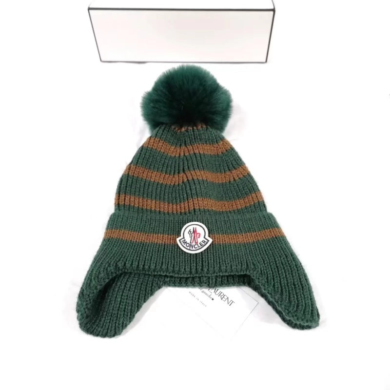 PMOH5   Children's ear protection striped knitted hat