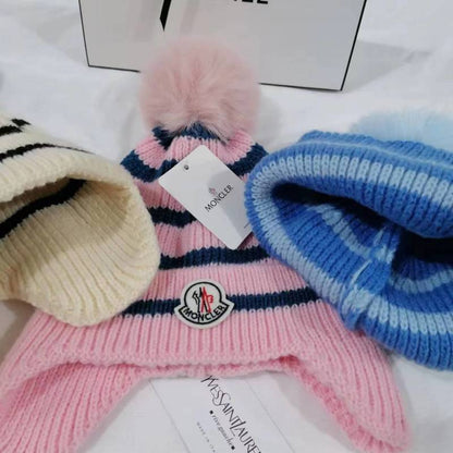 PMOH5   Children's ear protection striped knitted hat
