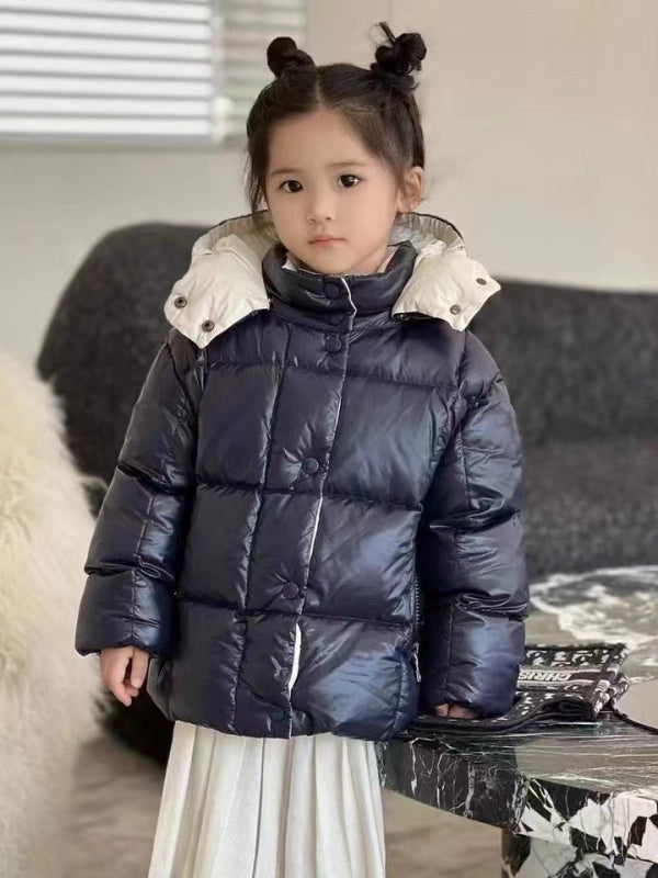 043027   Children's checkered short color blocked short down jacket, thickened children's  kids  clothing