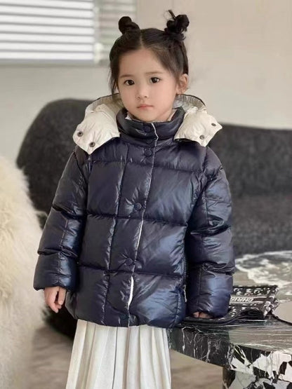 043027   Children's checkered short color blocked short down jacket, thickened children's  kids  clothing