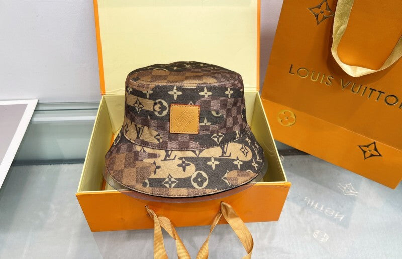 LVH68 New trendy men's and women's double-sided fisherman hat with brown front and black back Hat