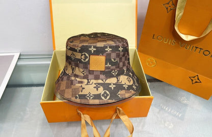 LVH68 New trendy men's and women's double-sided fisherman hat with brown front and black back Hat