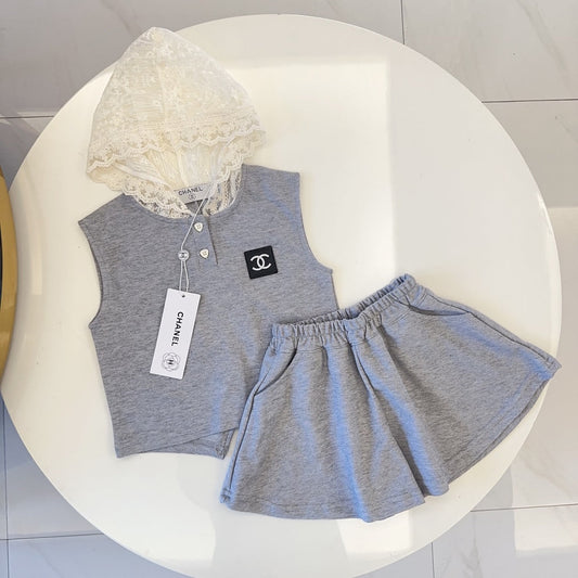 TCHC15  New girls' summer cotton collar top+cotton shorts set Clothing
