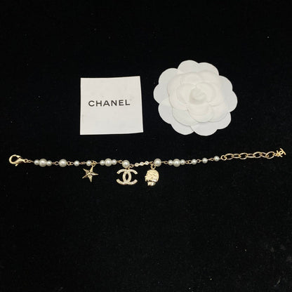 CHB49  Women's Head Star Double C Pearl Bracelet Jewelry