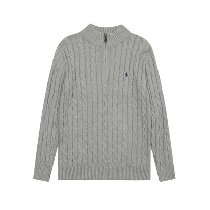 LFC18 New high-quality men's and women's ruff half zip solid pony embroidery logo Fried Dough Twists knitting sweater Clothing