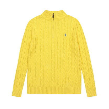 LFC18 New high-quality men's and women's ruff half zip solid pony embroidery logo Fried Dough Twists knitting sweater Clothing