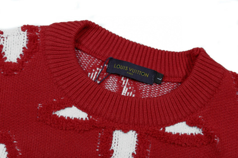 LVC033 New men's and women's autumn and winter cross towel embroidered pattern round neck wool knitted sweater clothing