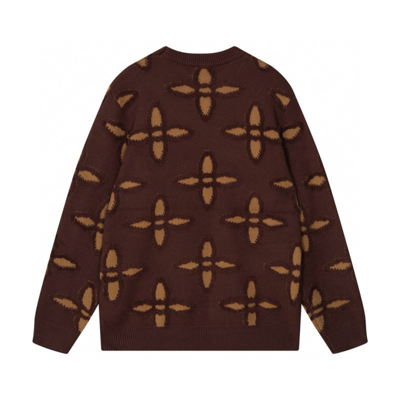 LVC033 New men's and women's autumn and winter cross towel embroidered pattern round neck wool knitted sweater clothing