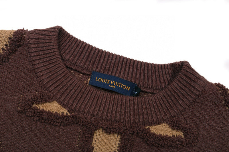 LVC033 New men's and women's autumn and winter cross towel embroidered pattern round neck wool knitted sweater clothing