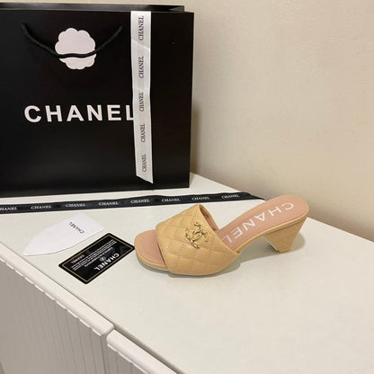 MCS54 Leather slippers Women Heel 6CM shoes 35-41 With box