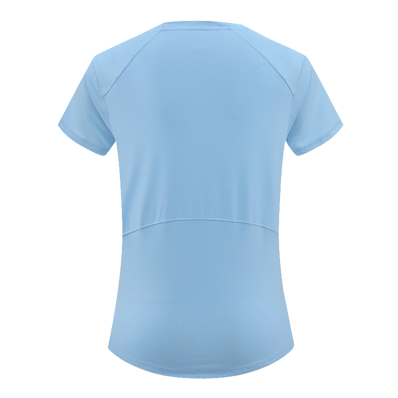zalo2132   Women's solid color short sleeved round neck quick drying running sports yoga summer top clothing