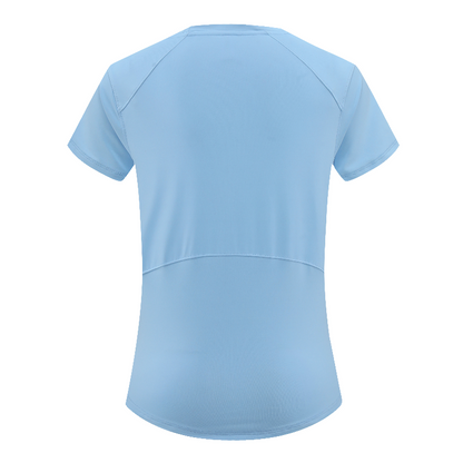 zalo2132   Women's solid color short sleeved round neck quick drying running sports yoga summer top clothing