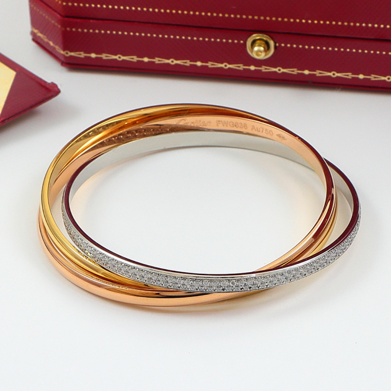 CAB59 Classic luxury three ring tricolor diamond studded bracelet women jewelry inside about 16.5cm