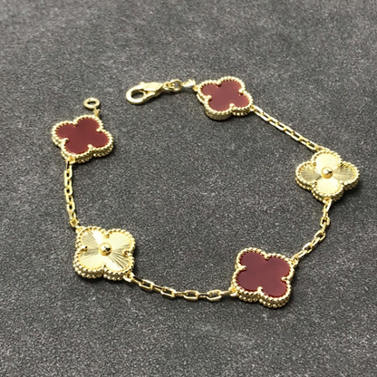 VAB59   Women's Classic Laser Red Jadeite Five Flower Bracelet Jewelry