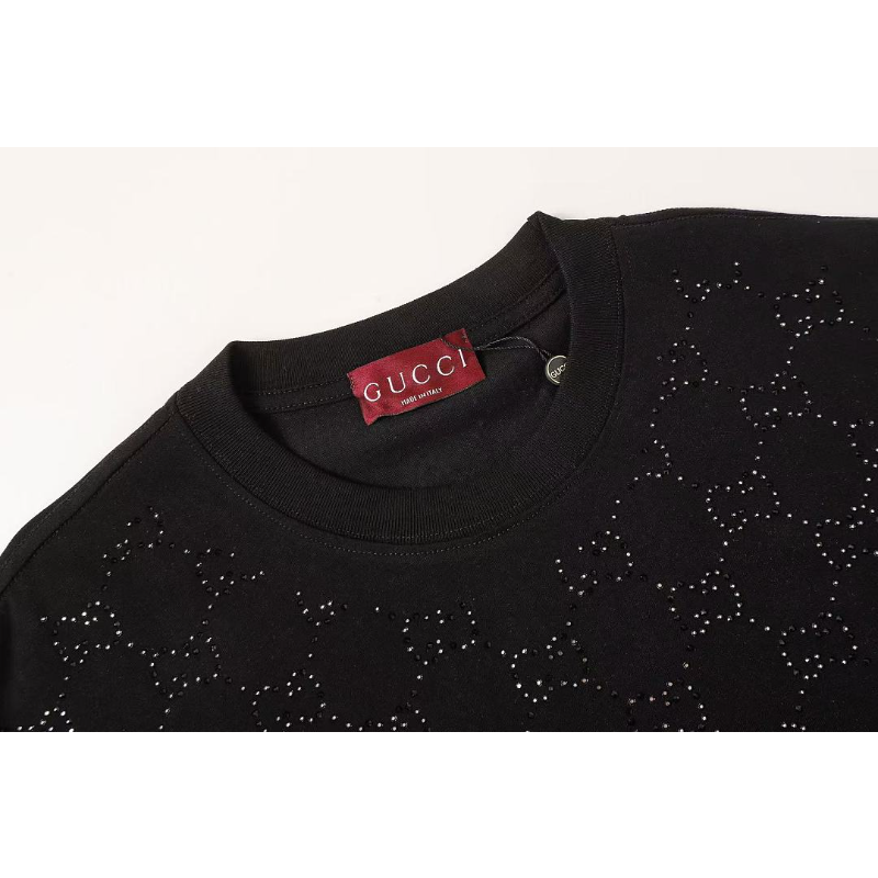 GUC01 High quality men's and women's pure cotton summer short sleeved T-shirt with diamond inlay clothing
