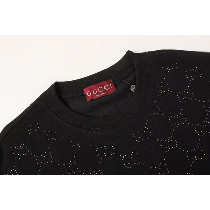 GUC01 High quality men's and women's pure cotton summer short sleeved T-shirt with diamond inlay clothing
