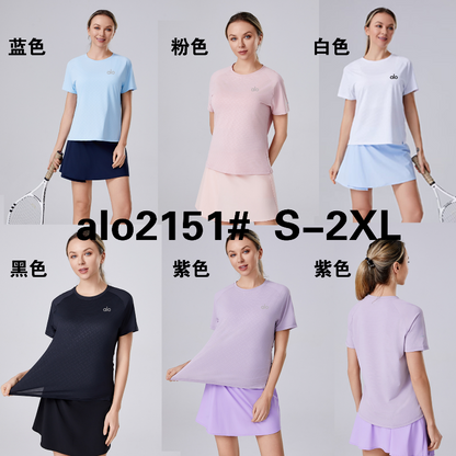 alo2151  Women's summer ice sensitive quick drying yoga short sleeved loose casual running sports T-shirt breathable fitness clothing