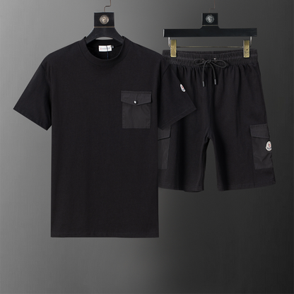 MOC044  New men's summer pure cotton polo top+shorts two-piece outfit clothing
