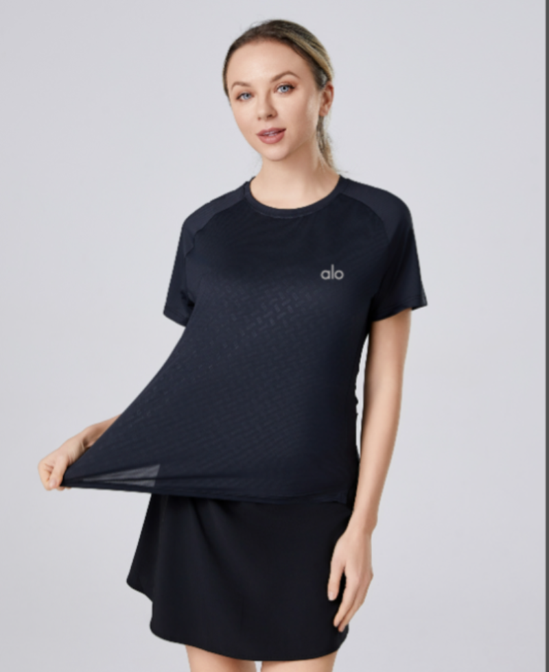 alo2151  Women's summer ice sensitive quick drying yoga short sleeved loose casual running sports T-shirt breathable fitness clothing