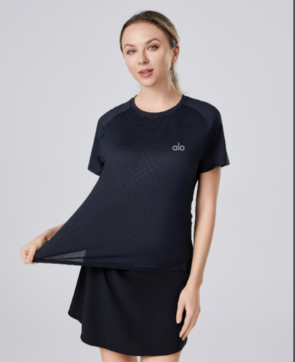 alo2151  Women's summer ice sensitive quick drying yoga short sleeved loose casual running sports T-shirt breathable fitness clothing