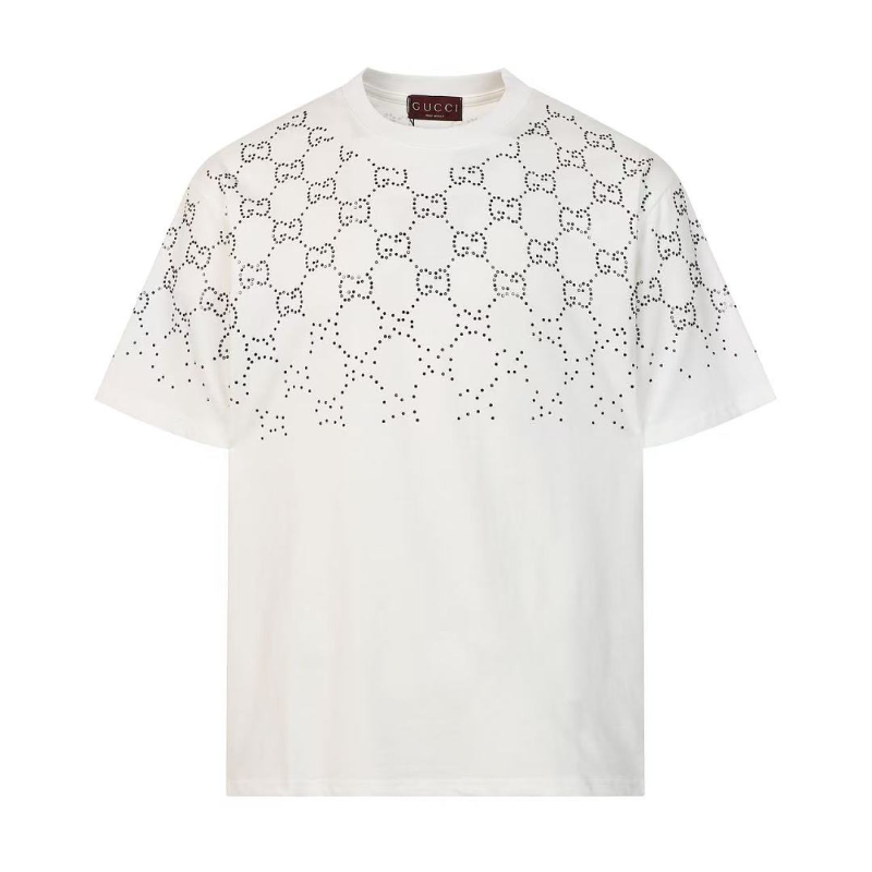 GUC01 High quality men's and women's pure cotton summer short sleeved T-shirt with diamond inlay clothing