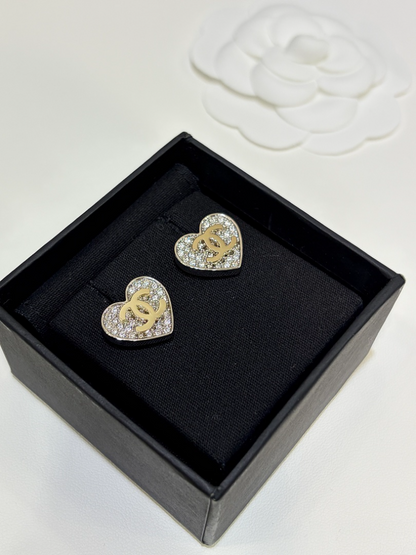 CHN109  Women's 26P Full Diamond Love Double C Earrings Necklace Set Jewelr