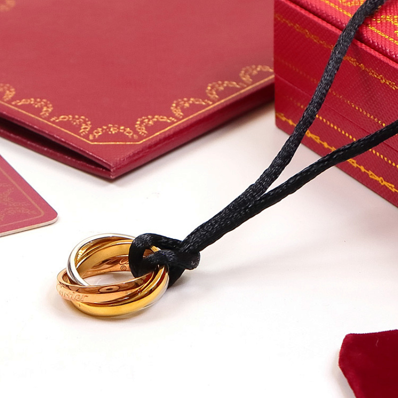 CAN38 Classic Three Ring Necklace for Men and Women, Couple's Necklace, Stainless Steel Gilded Jewelry