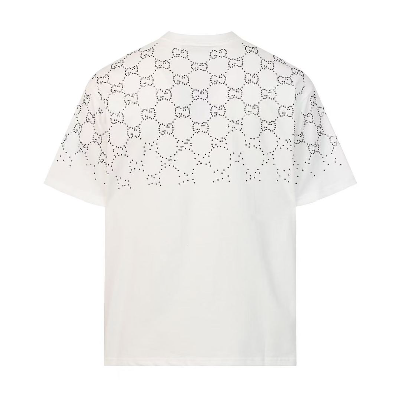 GUC01 High quality men's and women's pure cotton summer short sleeved T-shirt with diamond inlay clothing