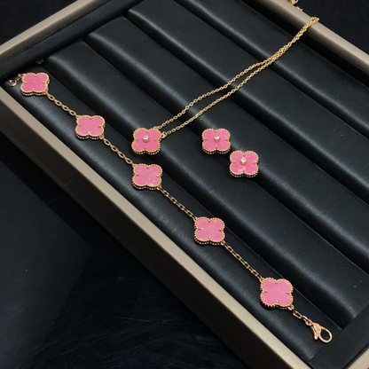 VAB60  New Women's Rose Pink Belly Earnail Bracelet, Necklace Set Jewelry