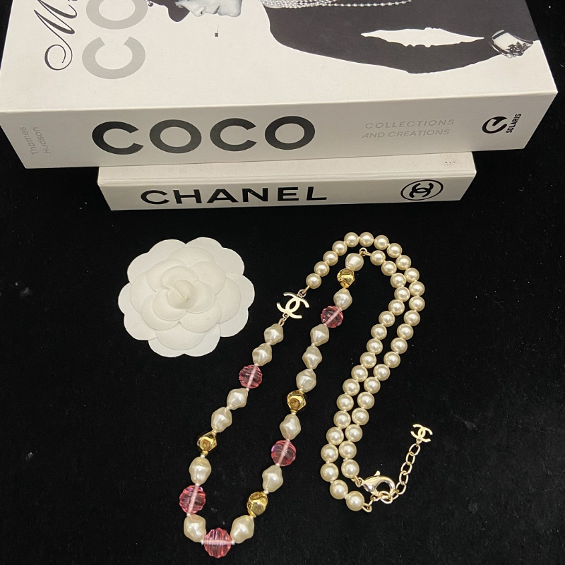 CHN113  Women's Double C Pearl Long Necklace/Sweater Chain Jewelry