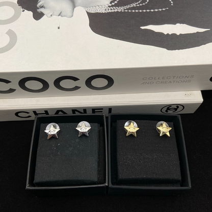 CHE82  Women's new shiny five pointed star double C earring jewelry