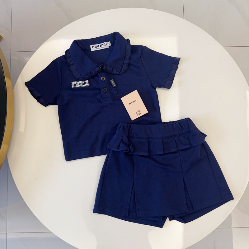 TMIUC3 New girls' summer cotton collar top+cotton shorts set