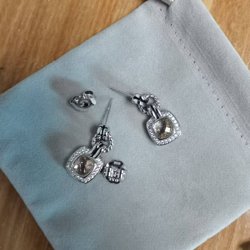 DY DE65 European and American Popular Versatile Zircon Link Twisted Double Button Earrings Jewelry