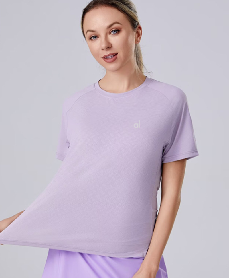 alo2151  Women's summer ice sensitive quick drying yoga short sleeved loose casual running sports T-shirt breathable fitness clothing