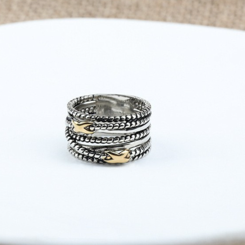 DY DR14 Simple Multi Layer Twisted Wire Ring, Copper Plated Jewelry