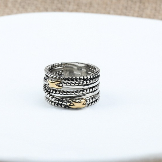 DY DR14 Simple Multi Layer Twisted Wire Ring, Copper Plated Jewelry