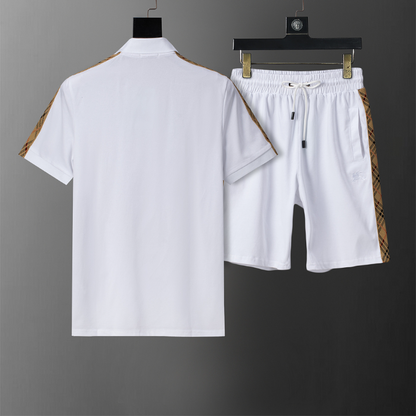 BUC050 New men's summer pure cotton polo top+shorts two-piece outfit clothing