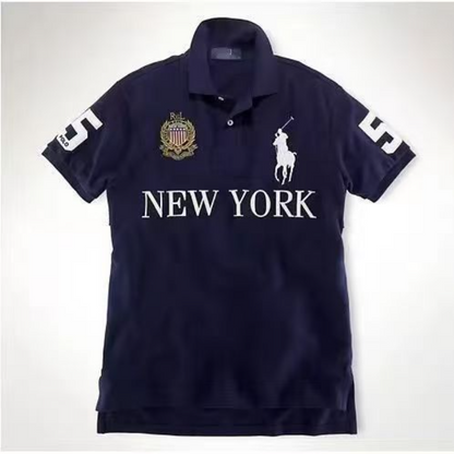 PPC1  Summer American city short sleeved top popular polo shirt men's lapel embroidered casual plus size