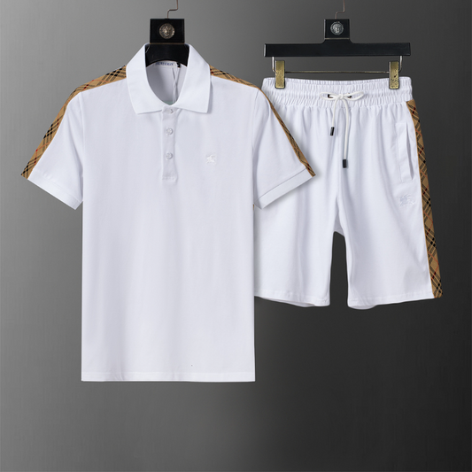 BUC050 New men's summer pure cotton polo top+shorts two-piece outfit clothing
