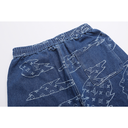 LVC210 New men's summer pure cotton denim style shorts casual shorts clothing