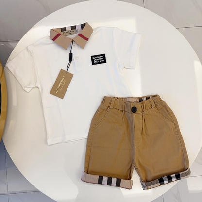 TBUC15  New Boys' Summer Cotton Polo Top+Cotton Shorts Set Clothing