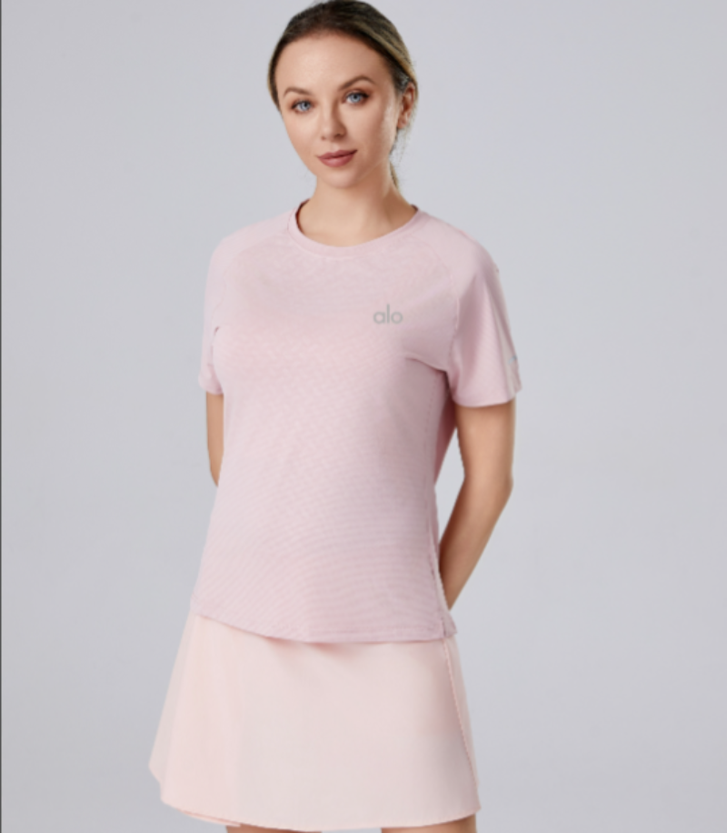 alo2151  Women's summer ice sensitive quick drying yoga short sleeved loose casual running sports T-shirt breathable fitness clothing