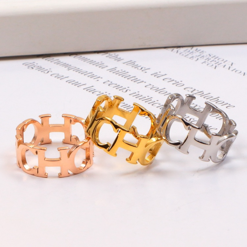 CHR37 Stainless steel large C letter ring women's jewelry