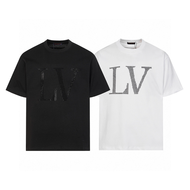 LVC055 High quality men's and women's pure cotton summer short sleeved T-shirt with diamond inlay clothing