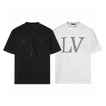 LVC055 High quality men's and women's pure cotton summer short sleeved T-shirt with diamond inlay clothing