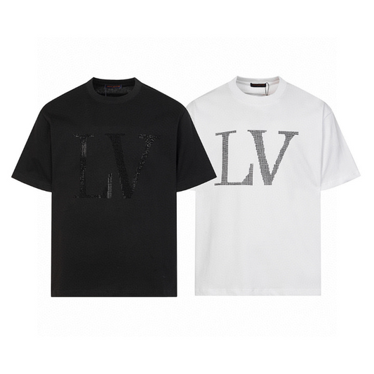LVC055 High quality men's and women's pure cotton summer short sleeved T-shirt with diamond inlay clothing