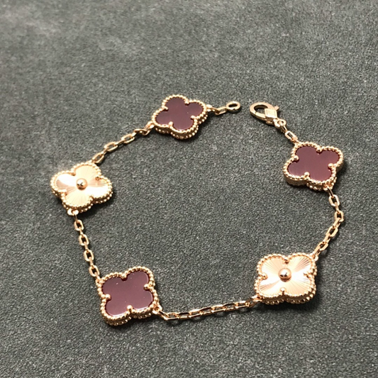 VAB59   Women's Classic Laser Red Jadeite Five Flower Bracelet Jewelry