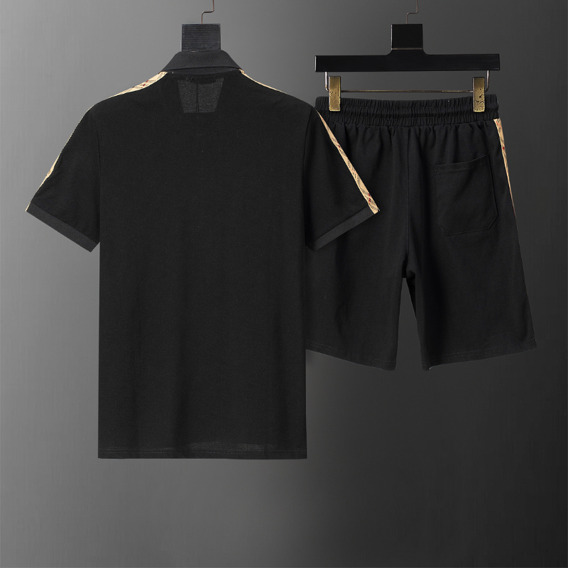 BUC050 New men's summer pure cotton polo top+shorts two-piece outfit clothing