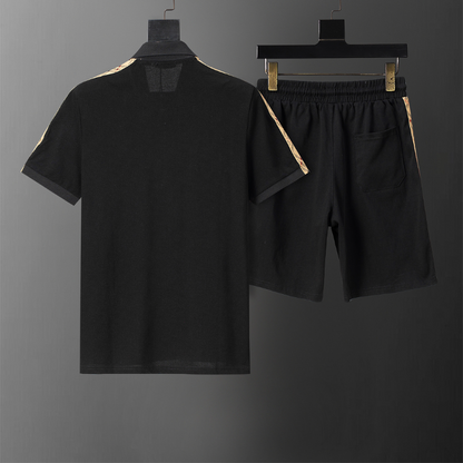 BUC050 New men's summer pure cotton polo top+shorts two-piece outfit clothing