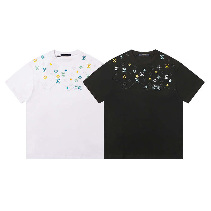 LVC159 High quality men's short sleeved heavy-duty embroidered T-shirt, pure cotton top Clothing